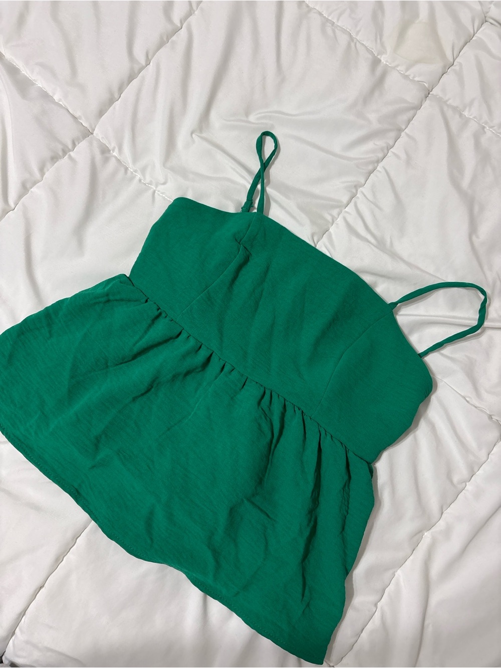 Green Spaghetti-Strap Peplum Cami Top